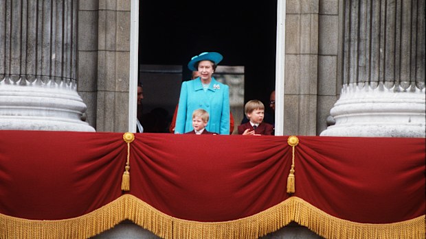 Queen Elizabeth with young Princes William and Harry