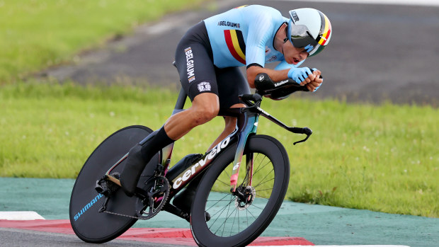 Wout van Aert of Belgium rides at the Tokyo 2020 Olympic Games.