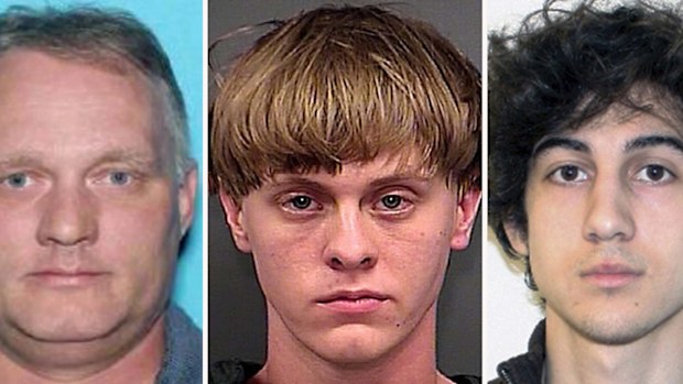 Death row inmates Robert Bowers, from left, the gunman who massacred 11 worshippers at a Pittsburgh synagogue in 2018, Dylann Roof, who committed racist slayings of nine members of a Black South Carolina congregation, and Dzhokhar Tsarnaev, convicted for carrying out the April 15, 2013, Boston Marathon bombing attack. 