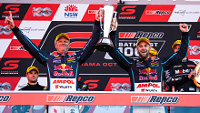 Shane van Gisbergen driver of the #97 Red Bull Ampol Holden Commodore ZB and Garth Tander driver of the #97 Red Bull Ampol Holden Commodore ZB celebrate after winning the Bathurst 1000, which is race 30 of 2022 Supercars Championship Season at Mount Panorama on October 09, 2022 in Bathurst, Australia. (Photo by Daniel Kalisz/Getty Images)