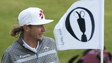 Cameron Smith of Australia waits to putt on the 15th hole during a practice round ahead of the British Open Golf Championships at Royal Troon golf club in Troon, Scotland, Tuesday, July 16, 2024. (AP Photo/Jon Super)