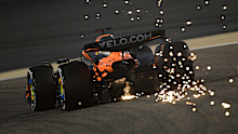 Sparks fly behind Oscar Piastri of Australia driving the (81) McLaren MCL39 Mercedes on track during practice ahead of the F1 Grand Prix of Bahrain at Bahrain International Circuit on April 11, 2025 in Bahrain, Bahrain. (Photo by Clive Mason/Getty Images)