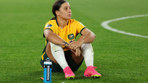 A devastated Sam Kerr sits on the pitch wondering what might have been after the World Cup semi final.