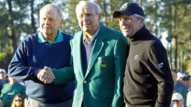 From left, Jack Nicklaus, Arnold Palmer and Gary Player at The Masters.