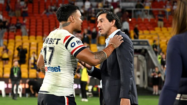 Johnathan Thurston and Spencer Leniu clashed after the Roosters win over the Broncos at Suncorp Stadium.