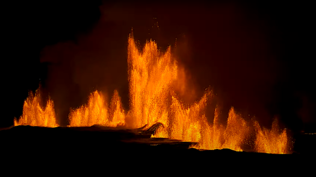 It's believed the Iceland volcano sent lava up to 100 metres into the air.