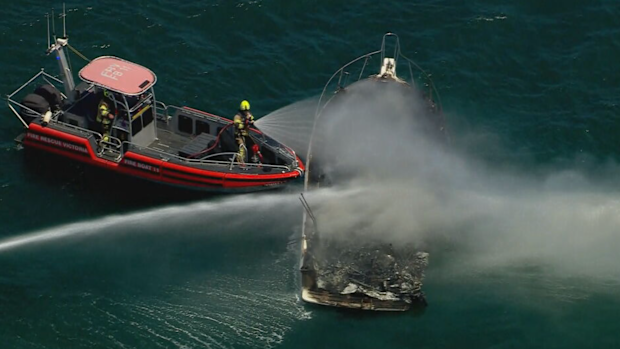 Firefighters fought the blaze from two fire boats.