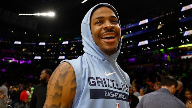 Ja Morant #12 of the Memphis Grizzlies leaves the court after game six of the Western Conference first round playoffs against the Los Angeles Lakers.
