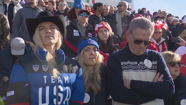 Lindsey Vonn's family reacts in the stands after learning their daughter crashed on the slopes.