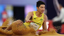 Nicholas Hum of Team Australia competes during the Men's Long Jump-T20 Final.