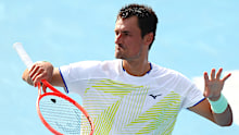 Bernard Tomic of Australia reacts during his Men's Qualifying Singles match.
