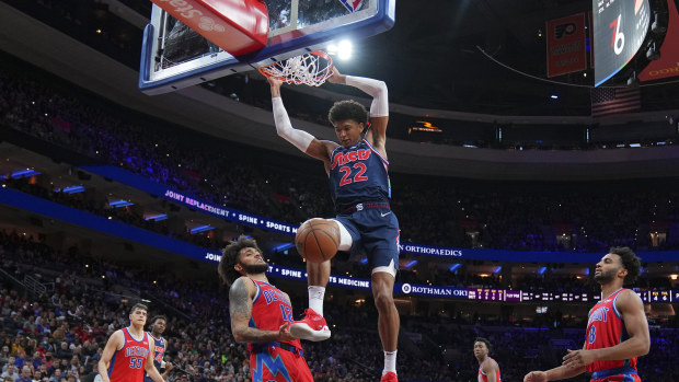 Philly's Matisse Thybulle dunks the ball.