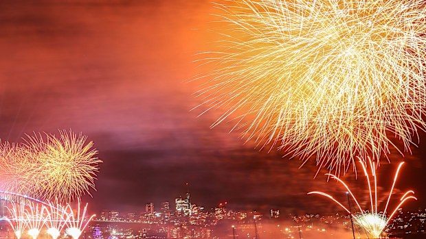 Fireworks light up the sky over Sydney Harbour Bridge during New Year's Eve celebration on January 01, 2023 in Sydney, Australia.