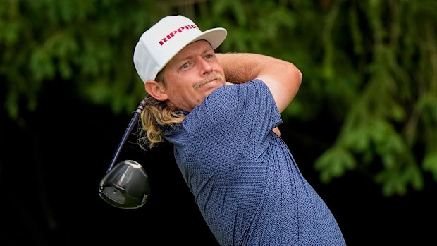 Cameron Smith, of Australia, hits from the fourth tee during the second round of the PGA Championship golf tournament at Aronimink Golf Club, Friday, May 15, 2026, in Newtown Square, PA. (AP Photo/Frank Franklin II)