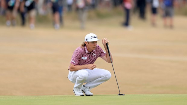 Cameron Smith lines up a putt on the 17th hole during the final round of The 150th Open on The Old Course at St Andrews. 