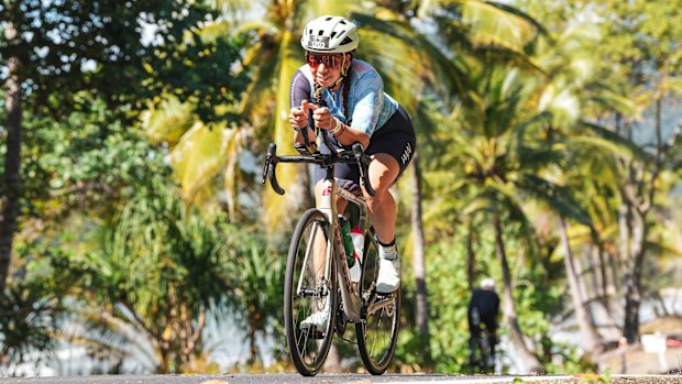 First Nations and TRIMOB athlete Kirsty Nichols on the bike course at IRONMAN Cairns.