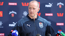 NSW Blues coach Michael Maguire speaks to the media.