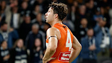 MELBOURNE, AUSTRALIA - APRIL 20: Toby Greene of the Giants looks dejected after a loss during the 2024 AFL Round 06 match between the Carlton Blues and the GWS GIANTS at Marvel Stadium on April 20, 2024 in Melbourne, Australia. (Photo by Michael Willson/AFL Photos via Getty Images)