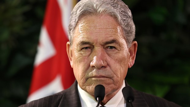 AUCKLAND, NEW ZEALAND - DECEMBER 06: Winston Peters, Deputy Prime Minister & Minister of Foreign Affairs of New Zealand, speaks to the media at Government House on December 06, 2024 in Auckland, New Zealand. This is the second edition of the meetings, which are intended to solidify defence and foreign relations between Australia and New Zealand as the region faces renewed tensions with Chinese influence in the Pacific remaining a key concern. (Photo by Fiona Goodall/Getty Images)