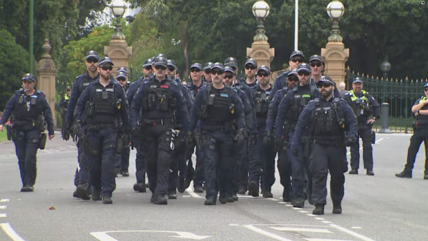 A strong police presence was seen at Government House this morning.