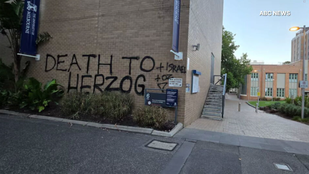 The graffiti was found scrawled across a University of Melbourne building today.