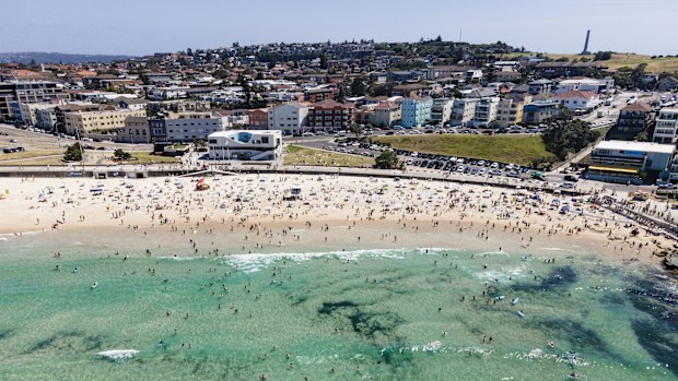 An aerial view of Bondi Beach on January 23, 2021 in Sydney, Australia. 