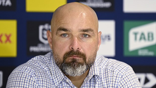 Cowboys coach Todd Payten speaks at the post-match press conference.