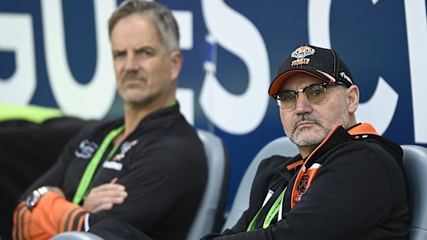 Wests Tigers chairman Lee Hagipantelis (right) and CEO Justin Pascoe.