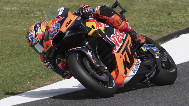 Jack Miller of Australia and Bull KTM Factory Racing rounds the bend during the MotoGP Of Italy - Free Practice at Mugello Circuit on May 31, 2024 in Scarperia, Italy. (Photo by Mirco Lazzari gp/Getty Images)