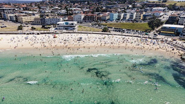 An aerial view of Bondi Beach on January 23, 2021 in Sydney, Australia. 