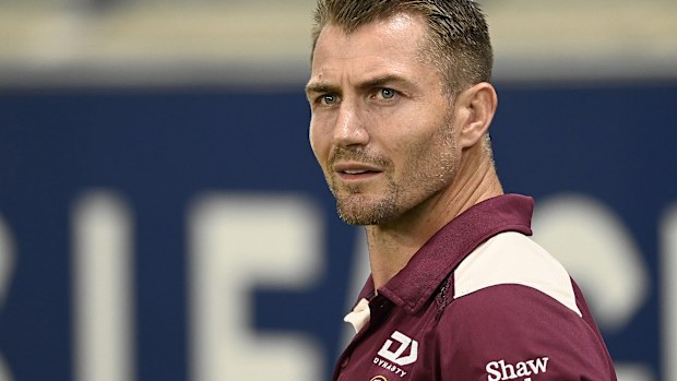 TOWNSVILLE, AUSTRALIA - APRIL 16: Sea Eagles coach Kieran Foran looks on before the start of the round seven NRL match between North Queensland Cowboys and Manly Sea Eagles at Qld Country Bank Stadium, on April 16, 2026, in Townsville, Australia. (Photo by Ian Hitchcock/Getty Images)