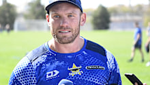 LAS VEGAS, NEVADA - FEBRUARY 23:  Matt Lodge of the Cowboys speaks with media during a North Queensland Cowboys NRL training session at Kellogg Soccer Complex on February 23, 2026 in Las Vegas, Nevada. (Photo by Ian Hitchcock/Getty Images)