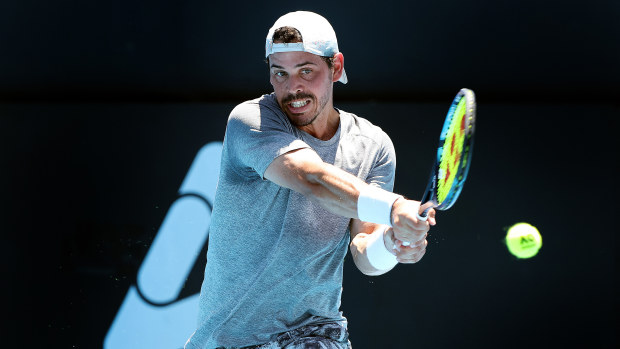 Alex Bolt of Australia plays a background during their match against Thiago Seyboth Wild of Brazil  in the 2024 Adelaide International at Memorial Drive on January 09, 2024 in Adelaide, Australia. (Photo by Sarah Reed/Getty Images)