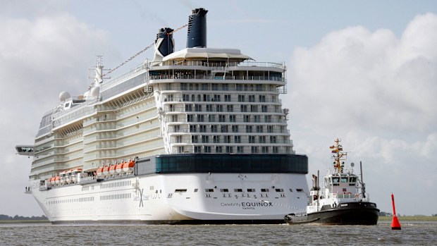 The cruiser Celebrity Equinox built by the shipyard Meyer in Papenburg, Germany, goes down the river Ems near Gandersum on Saturday, June 20, 2009. A widow and her family are suing Celebrity Cruises for allegedly mishandling her husband's body after he died while they were on the Celebrity Equinox in August 2022.