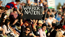 TAMWORTH, AUSTRALIA - AUGUST 29: A Warriors fan shows their support during the round 16 NRL match between the New Zealand Warriors and the Newcastle Knights at Scully Park on August 29, 2020 in Tamworth, Australia. (Photo by Mark Kolbe/Getty Images)