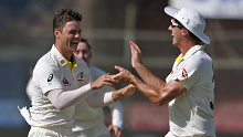Mitchell Swepson celebrates removing Babar Azam during the second Test between Australia and Pakistan.
