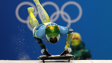 Jaclyn Narracott of Australia slides during the women's skeleton heats on day seven of the Beijing 2022 Winter Olympic Games.