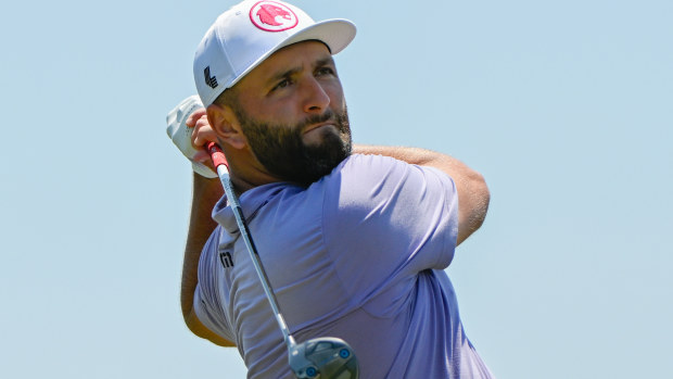  Jon Rahm (ESP) watches his tee shot on 3 during the first round of the LIV Golf Houston tournament on June 7, 2024 at Golf Club of Houston, in Humble, Texas. (Photo by Ken Murray/Icon Sportswire)