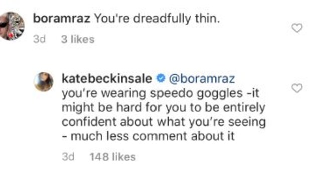 Kate Beckinsale, hits back, body shamer, comment, Instagram