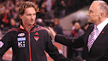 Tim Watson and James Hird pictured during Hird's tenure as Essendon coach in 2013