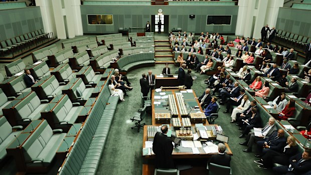 Wide Bay MP Llew O'Brien (seated far left) crossed the floor to vote against the bill.
