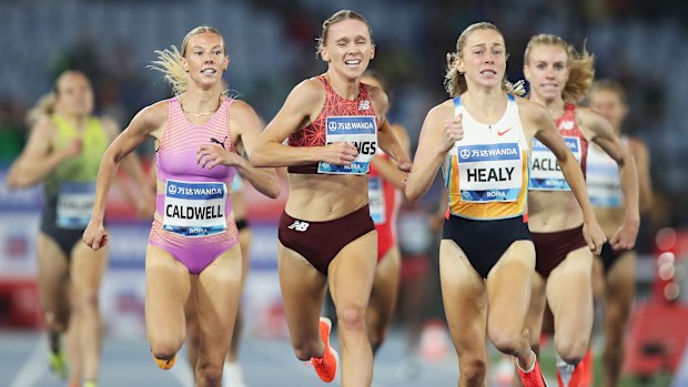 Australia's Abbey Caldwell and Sarah Billings in action during the women's 1500m at the 2025 Rome Diamond League meet.