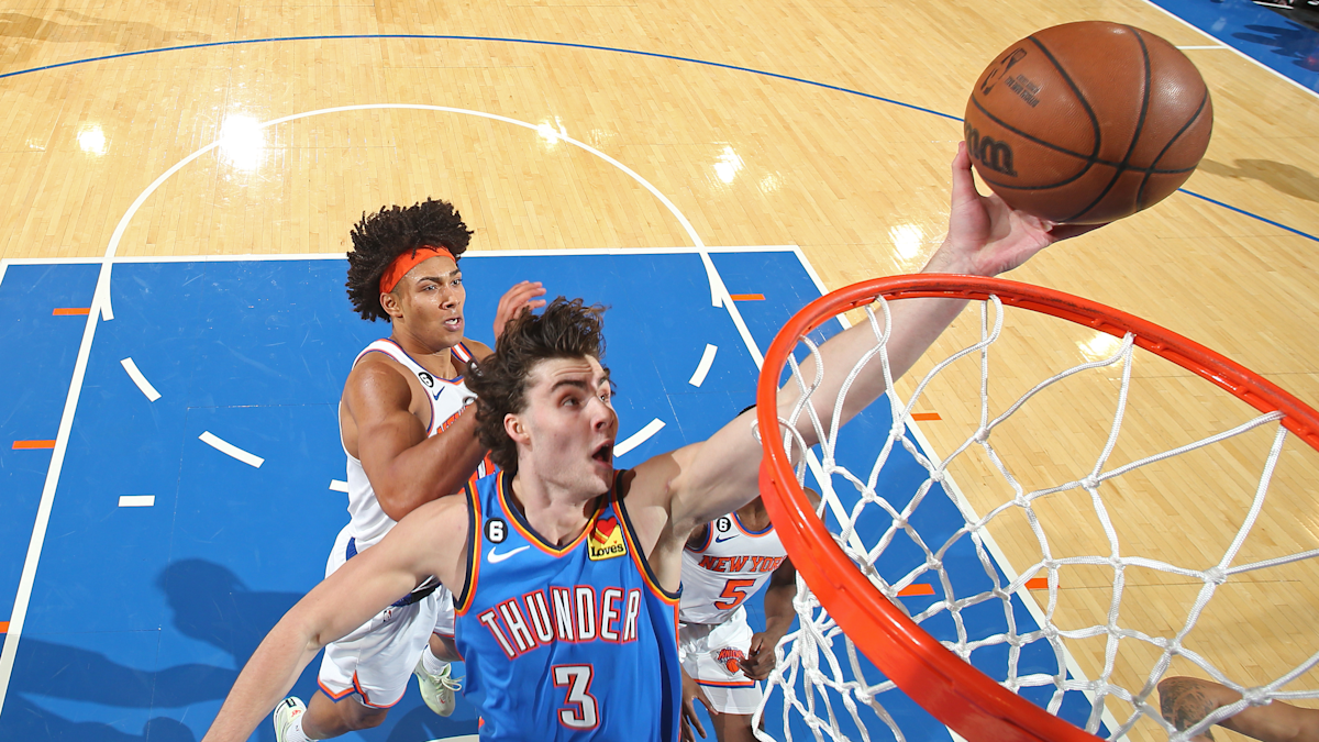 NBA 2022 Oklahoma v New York | Aussie Josh Giddey joins Wilt ...