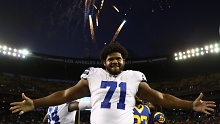 HONOLULU, HI - AUGUST 17: La'el Collins #71 of the Dallas Cowboys is all smiles after the preseason game against the Los Angeles Rams at Aloha Stadium on August 17, 2019 in Honolulu, Hawaii.  (Photo by Darryl Oumi/Getty Images)