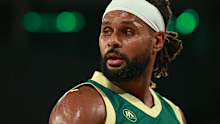 Patty Mills of the Australian Boomers looks on during the game between the Australia Boomers and China at John Cain Arena.