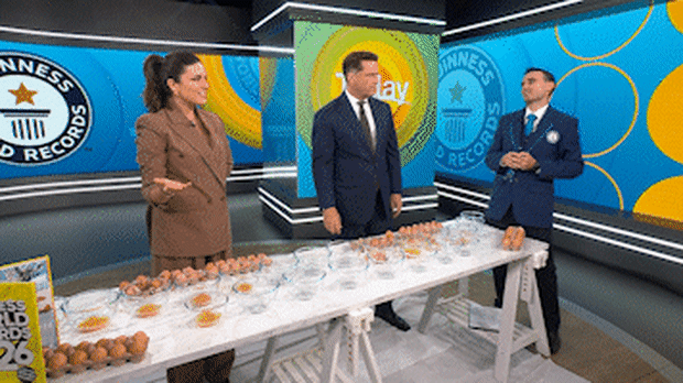 Karl Stefanovic Sarah Abo egg cracking Guinness World Record challenge Today Show November 20, 2025