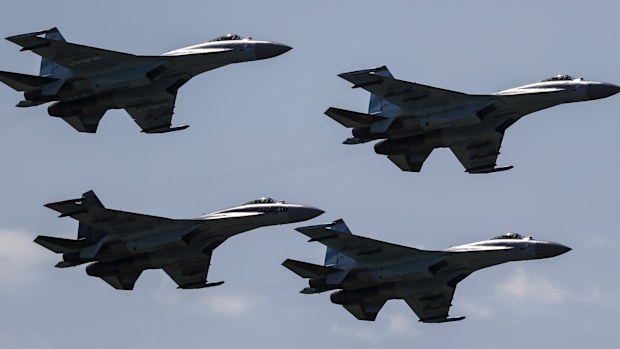 Russian bombers and Russian Su-35 fighter jets were intercepted doing military exercises off the coast of Alaska on Monday. 