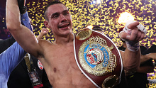SYDNEY, AUSTRALIA - MARCH 12:  Tim Tszyu of Australia celebrates victory in the WBO super-welterweight world title fight between Tim Tszyu and Tony Harrison at Qudos Bank Arena on March 12, 2023 in Sydney, Australia. (Photo by Mark Kolbe/Getty Images)