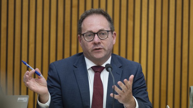 Chair Dr Daniel Mulino during a Standing Committee on Economics hearing with representatives from the Reserve Bank of Australia, at Parliament House in Canberra on Friday 21 February 2025. fedpol Photo: Alex Ellinghausen