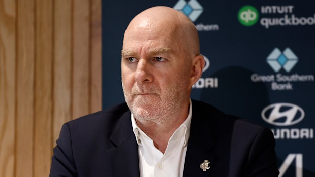 Carlton CEO Graham Wright speaks with media.